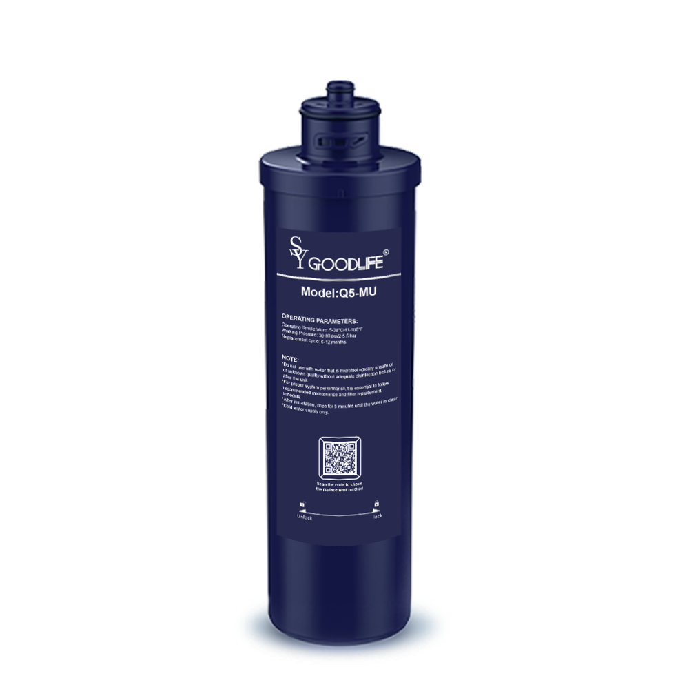 Filtre de rechange SY GOODLlFE pour Q5-MU, 0,01 micron, élimine le chlore, les métaux lourds, la décoloration et les odeurs, filtre les impuretés supérieures à 0,01 micron 