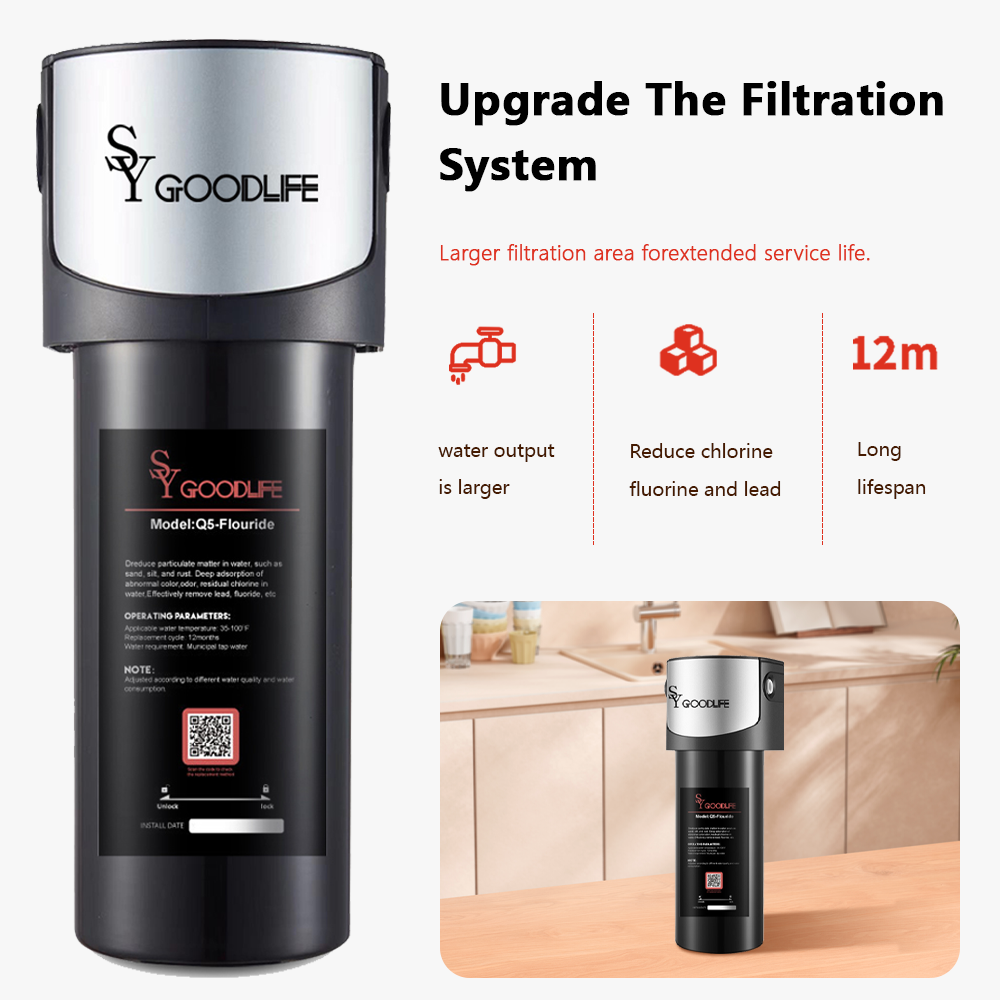 SY GOODLIFE Q5-F Under Sink Water Filter,Remove Fluoride,Chlorine,Lead,Bad Taste&Odor,NSF42&53 Certified