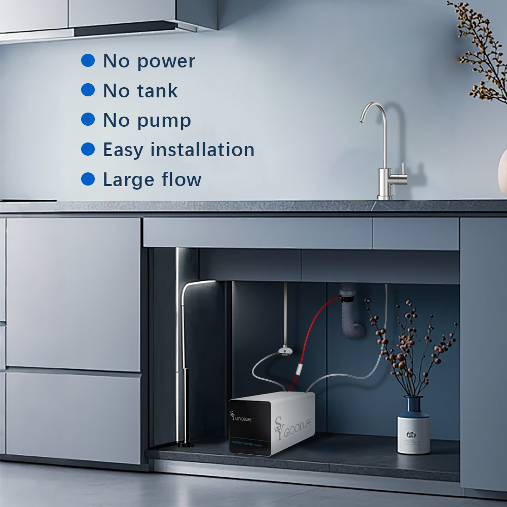SY GOODLIFE DF-56 Reverse Osmosis System, Tankless,not Require Electricity Reverse Osmosis Under Sink Water Filter,2:1 Pure to Drain,0 Power Consumption