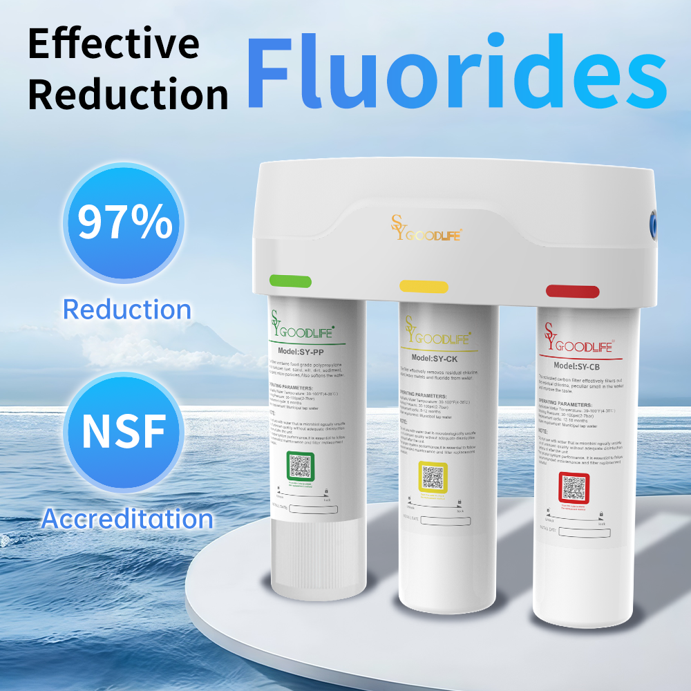SYGOODLIFE 3-Stage Filtration Under Sink Water Filter,Reduces Fluoride,Chlorine,Bad Taste&Odor,and Some Heavy Metals
