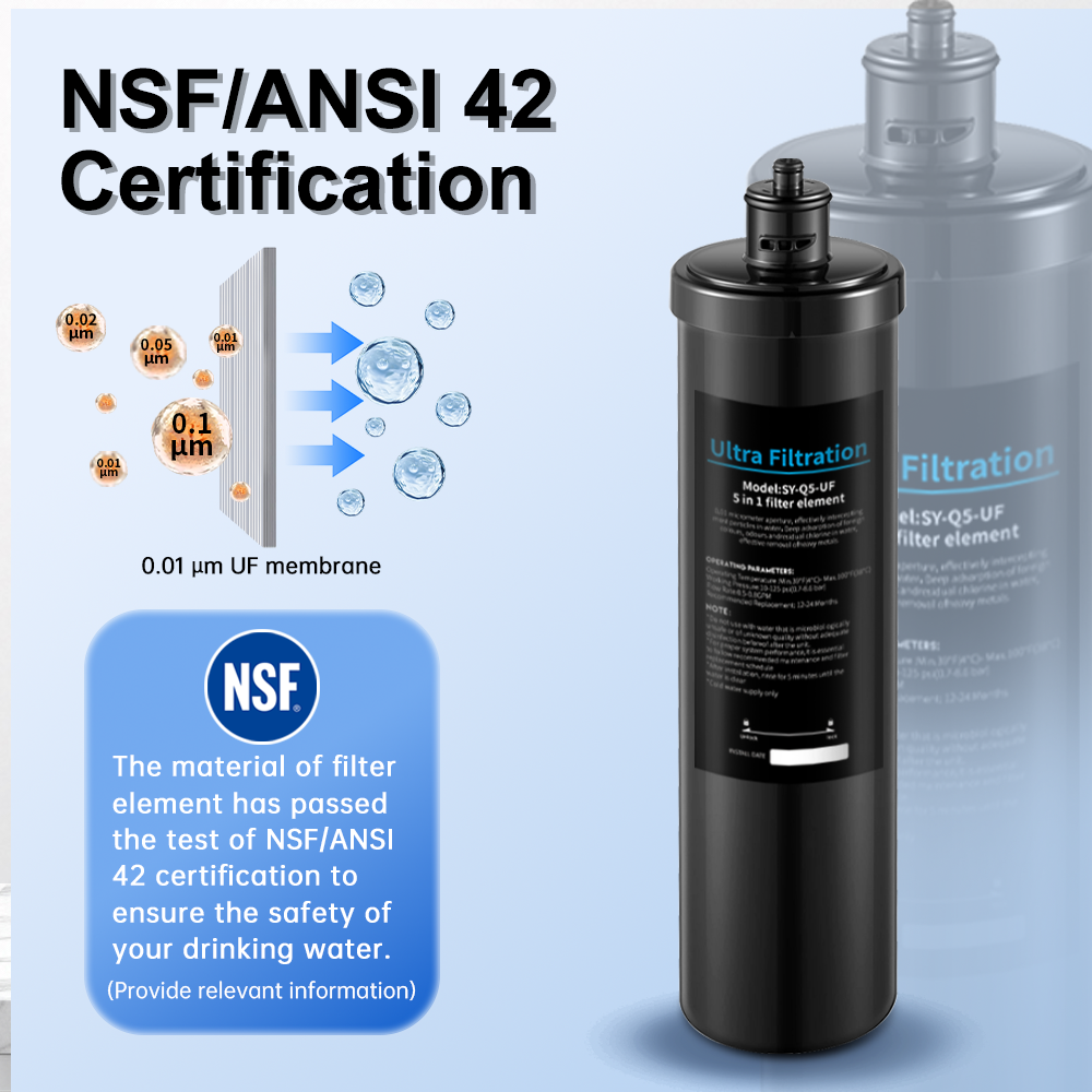 Q5-UF15,0.01 Micron Ultra Water Filter,Under Sink Water Filtration System, Reduces PFAS, PFOA/PFOS, Heavy Metals, Chlorine, Bad Taste & Odor,NSF/ANSI 42&53 Certified.1 Year.
