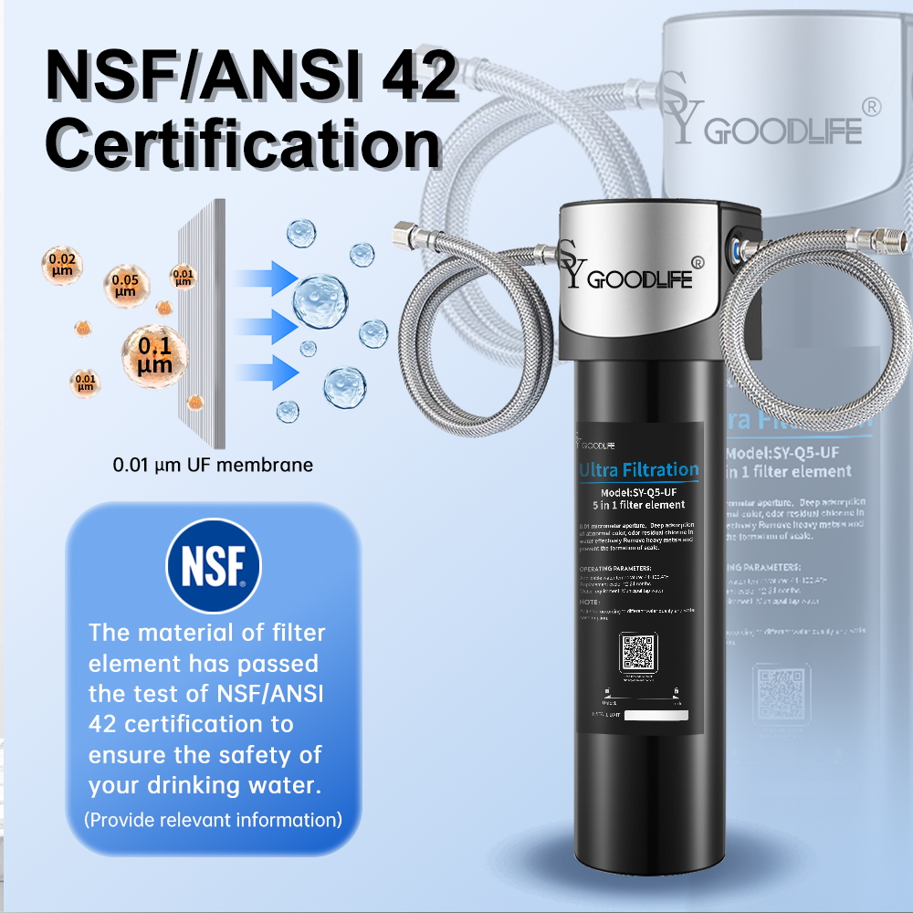 Q5-UF15,0.01 Micron Ultra Water Filter,Under Sink Water Filtration System, Reduces PFAS, PFOA/PFOS, Heavy Metals, Chlorine, Bad Taste & Odor,NSF/ANSI 42&53 Certified.1 Year.
