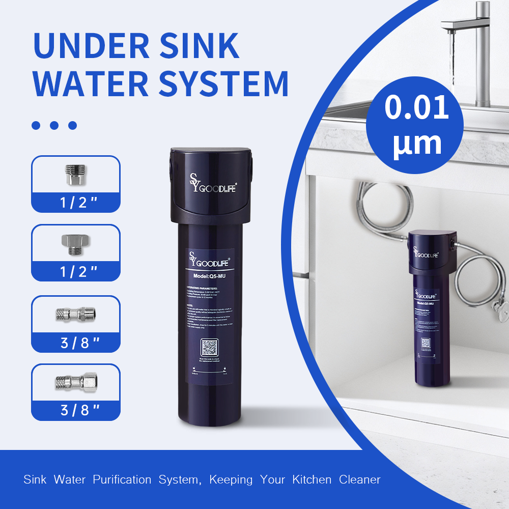 SY GOODLIFE Q5-MU 0.01 Micron Filtration Under Sink Water Filter Connects Directly to The Faucet and Effectively Reduces contaminants, impurities & Odors and Improves Taste