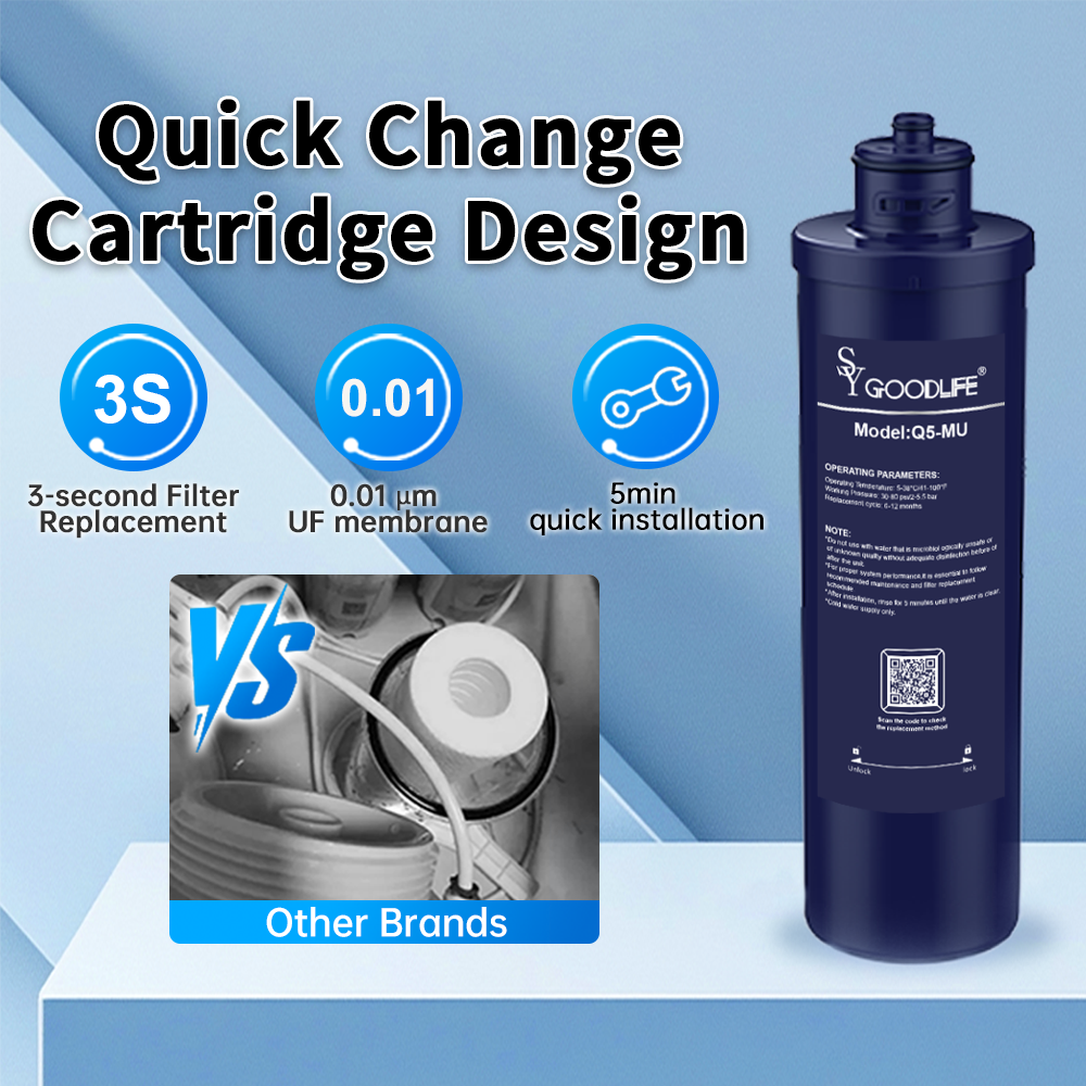 Filtre de rechange SY GOODLlFE pour Q5-MU, 0,01 micron, élimine le chlore, les métaux lourds, la décoloration et les odeurs, filtre les impuretés supérieures à 0,01 micron 