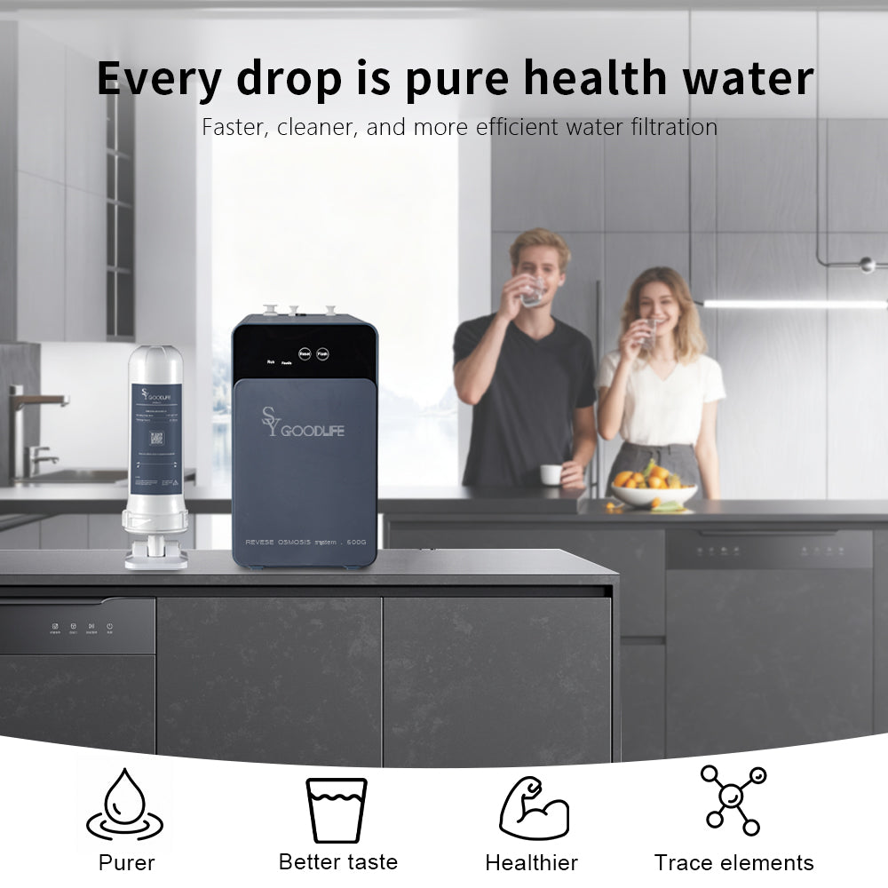 Reverse Osmosis Water Filter - 600 GPD High Flow, 0.0001-micron filtration，Baçtёria Reduction，Quick Filter Replacement，filter cartridge，Under Sink, 2:1 Drain Ratio,DF600G