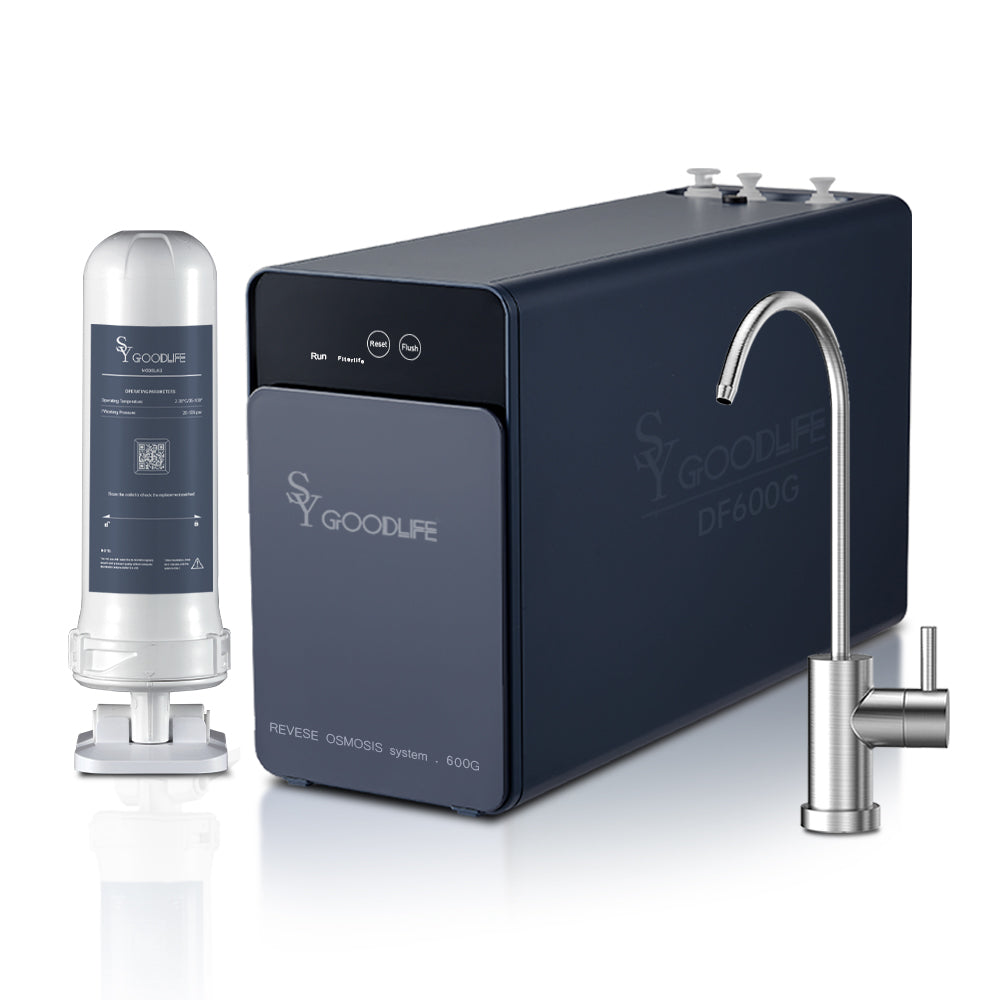 Reverse Osmosis Water Filter - 600 GPD High Flow, 0.0001-micron filtration，Baçtёria Reduction，Quick Filter Replacement，filter cartridge，Under Sink, 2:1 Drain Ratio,DF600G